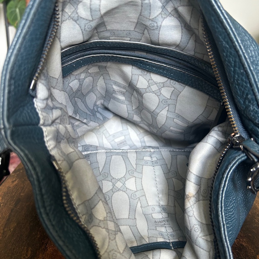 Aimee Kestenberg Hobo Bag Women Large Teal Blue Leather Embroidered Good Scallop - Picture 8 of 9